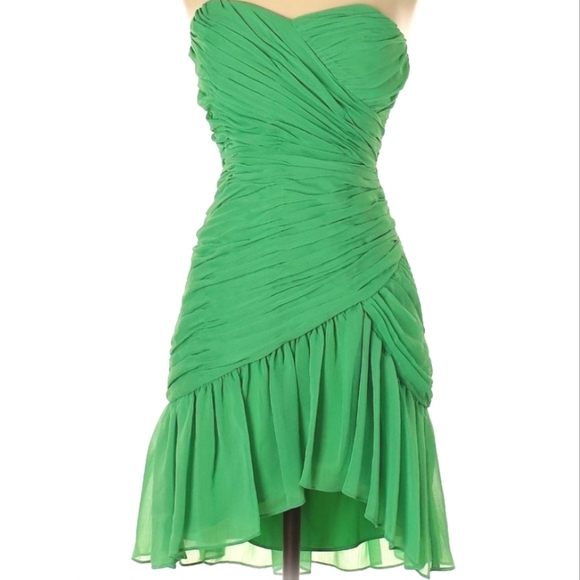 Nwot Max & Cleo Strapless Ruched Island Green Asymmetrical Short Cocktail Dress - Picture 5 of 16